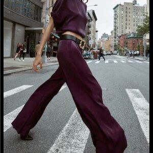 Zara Purple Wide-Leg Trousers without Belt